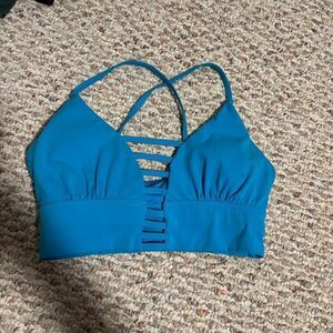 BuffBunny Strappy Plunge Ladder Blue Halter Sport Bra- Size XS